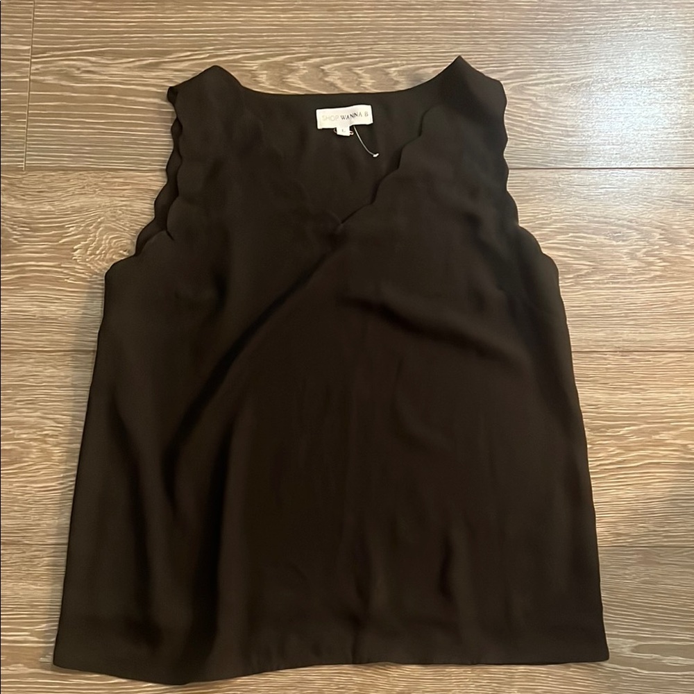 Scalloped Edge Black Blouse
